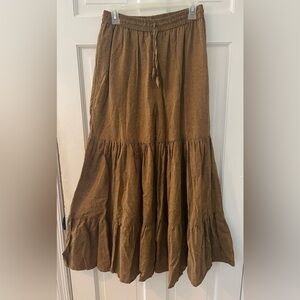 Earthly Mustard Yellow Tiered Cotton Bellbottoms